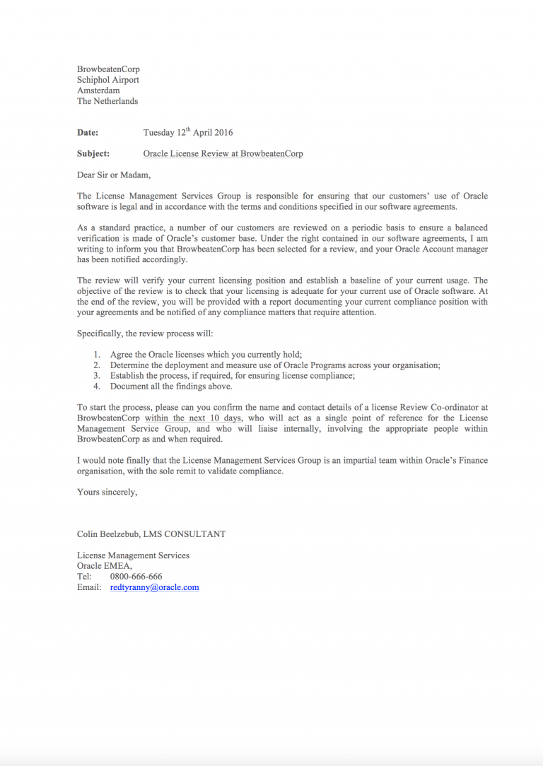 Oracle review letter - click to enlarge