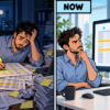 Sample ITAM data reconciliation then and now: an asset manager buried in spreadsheets versus an AI assistant highlighting discrepancies across ServiceNow, Intune and Active Directory